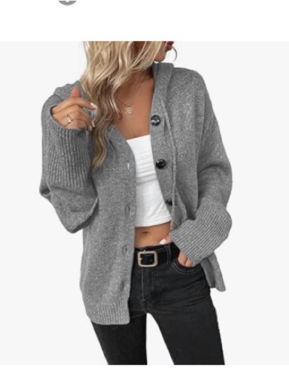 Source Unknown Gray Button-Up Hooded Knit Cardigan